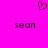 A static image with a bright pink background featuring two identical pixelated 'sean' text labels and one dark red heart symbol above them.