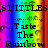 Pixelated rainbow gradient background with black text reading 'SKITTLES' above dotted line and 'Taste The Rainbow' below.