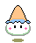 Pixelated character with orange cone hat, blue brim, white face, pink cheek marks, black eyes; four variations show subtle facial and body shape differences.
