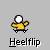 Pixelated character in yellow shirt and white pants performing a heelflip on a skateboard with red ramp, labeled 'Heelflip' below.