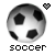 Six soccer ball icons arranged in two , each with a heart symbol above and "soccer" text below; hearts alternate between gray and black