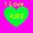 Four identical green heart shapes on bright pink background with yellow text "I Love KATE" in pixelated font, each heart showing slight variation in top-left corner alignment.