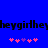 Blue background with black text repeating 'heygirl' and pink/purple pixelated heart symbols arranged in two groups.