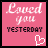 A 5x4 contact sheet of animated AIM buddy icons showing sequential text changes on pink backgrounds with white heart symbols, each frame displaying variations of "Loved you" followed by different time-based phrases.