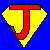 A pixelated icon with a red 'T' on yellow shield over blue background, next to text reading "Jesus is the original Superman!" in red and yellow.