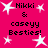 Pink background with white star shapes and black text reading "Nikki & caseyy Besties!" repeated in a pattern