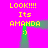 Pixelated yellow text on bright pink background with green gradient shapes and smiley faces, repeated in a pattern