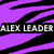 Pixelated static icon with purple and black diagonal stripes background and gray text reading ALEX LEADER on a black bar.