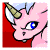 A 5-frame animated contact sheet of a pink cartoon dragon with blue eyes and golden horns, showing facial expression changes from neutral to angry with tongue out.