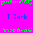 A static digital image with a bright pink background, displaying repeated blue text "I Rock" and green pixelated symbols