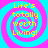 Four identical spiral patterns with alternating cyan and magenta rings, each containing yellow text reading "Life's totally worth Living!" on a solid cyan background.