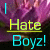 Animated contact sheet of a text-based buddy icon with three frames showing sequential text changes over a purple floral background.