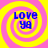 Four identical display blue text 'LOVE YA' over yellow and pink spiral backgrounds with no visible animation changes