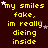 Yellow pixelated text on dark brown background with white stars, repeating 'my smiles fake, im really dying inside' in