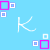 Light blue background with scattered white, pink, purple, and green outlined squares; visible handwritten letters K, E, L, S, E, Y.
