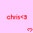 Red text 'chris<3' and pixelated heart symbols on a light pink background with partial gray overlay.