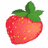 Pixelated strawberry icon with green leaves on white background, adjacent to pixelated 'Sweet' text on bright green background.