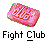Pixelated pink rose with green outline on gray background, below which black text reads 'Fight Club' in blocky font.
