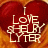 Red heart-shaped background with orange gradient border, white text reading "I LOVE SHELLY LYTER" in pixelated font.