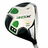 Pixelated golf club head with green accents on white background, surrounded by pixelated text on black background.
