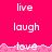 A static image with a bright pink background displays repeated white text words 'live', 'laugh', and 'love' in pixelated font, arranged in with a wavy horizontal line separating sections