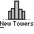 Pixelated bar chart with five vertical bars of varying heights on gray background, below which is text reading "New Towers" in blocky font.