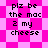 Pixelated text 'plz be the mac 2 my cheese' on a pink and white checkered background with animated diamond pattern transitions.