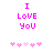 Pixelated text 'I LOVE YOU' in bright pink with five small hearts below, displayed on a white background.