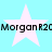 Four white stars on a light blue background with repeated black text reading "Morgan R2C" across two