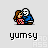 Pixel art of two figures: a woman in pink and a man in blue, standing close together with the man's arm around the woman's shoulder.