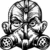 Black-and-white pixelated icon of a stylized skull with crossbones, featuring large eye sockets and teeth, set against a transparent background.