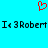 Red pixelated heart symbol above repeated text reading "I<3Robert" on a bright cyan background.