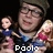 Two identical figures in blue shirts hold dolls, with text labels below each figure.