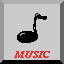 Pixel art icon with black musical note on gray background and newspaper-style news section with 'News' header, company folds headline, and graph.