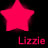 A static pixelated icon featuring a bright pink star above the name "Lizzie" in matching pink text on a black background.