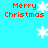 Pixelated blue background with red "Merry Christmas" text and white snowflakes in four quadrants, static display.