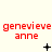 Red text 'genevieve anne' repeated three times on a light background with changing symbols below each instance.