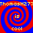 Four identical spiral patterns with red and blue concentric rings, yellow text reading 'is cool' at center bottom of each spiral, and repeated yellow text 'ThomasH277' along top edge.