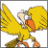 Pixelated yellow bird with orange beak and feet, wings spread wide against white background; green text 'Original Icons .com' on dark green