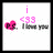 Pixelated pink heart icon with text elements changing across frames, showing 'i <33', 'luv x3', and 'himm <33' above a static 'I love you' line.