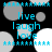 Black background with scattered gray and white circles, blue text reading 'live laugh love', and horizontal star patterns above and below the text.