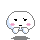Four pixelated white oval figures with black eyes, pink cheeks, and light blue limbs appear in a against gray background