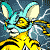 Animated contact sheet showing three sequential frames of a yellow cartoon animal with turquoise mask running against blue background with white lightning effects.