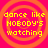 Four identical pixelated text on a bright pink background with orange concentric circles, each displaying 'dance like NOBODY's watching' in yellow block letters