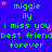 Blue background with green text repeating 'miggie ily', 'i miss you', and 'best friend forever' in a pattern, interspersed with pink stars
