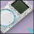 Pixelated digital icon of a silver and blue device with dark screen, two cyan heart symbols at bottom corners.