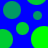 Blue background with scattered green circles of varying sizes, some partially cut off by the frame edges.