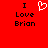 Red background with black text reading "I Love Brian" and a white pixelated heart symbol above the text.