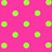 Static image of bright pink background with scattered light green circular dots, partially overlaid by a solid gray rectangle in the bottom-right corner.