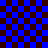 Blue and dark brown checkered pattern with two overlays on the right side, one larger and one smaller